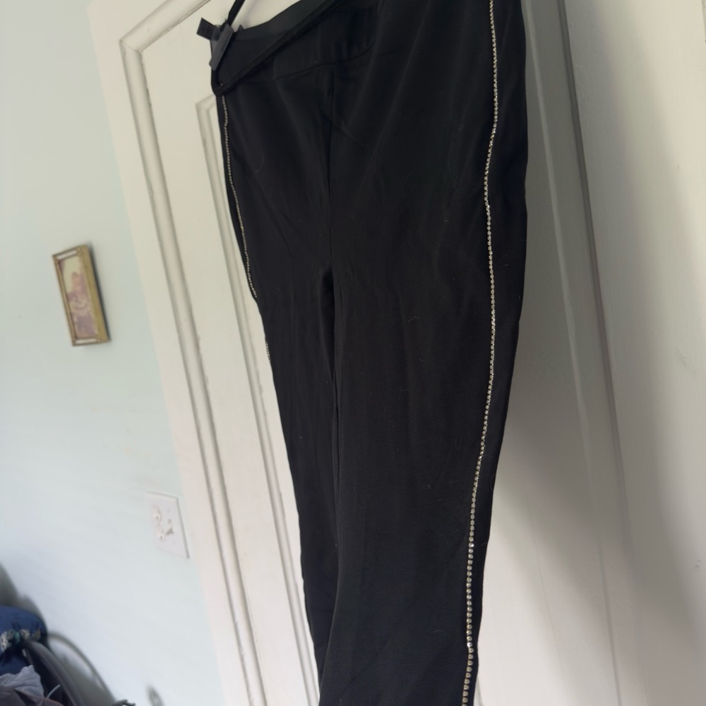 Lane Bryant Pull-On High-Rise Ponte Black Leggings with Rhinestone Trim - Picture 2 of 5